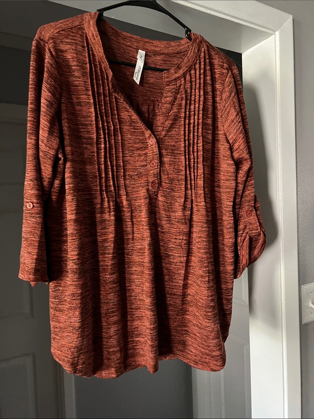 Women’s NY Collection Rust Heathered Pintuck Henley Tunic
